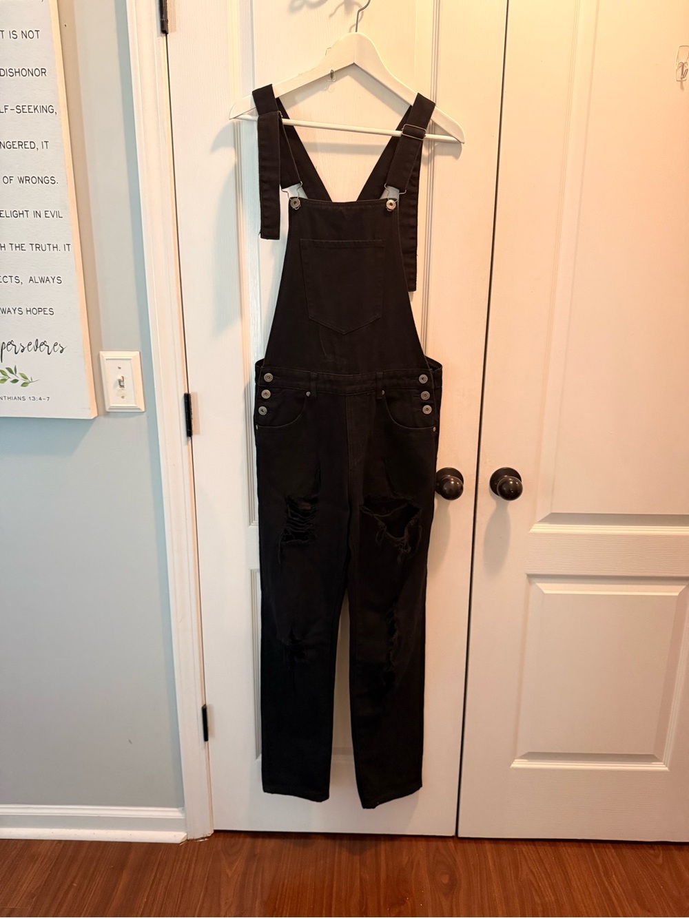 Liquor N Poker Louisiana Black Distressed Denim Overalls Sz 28 Mens